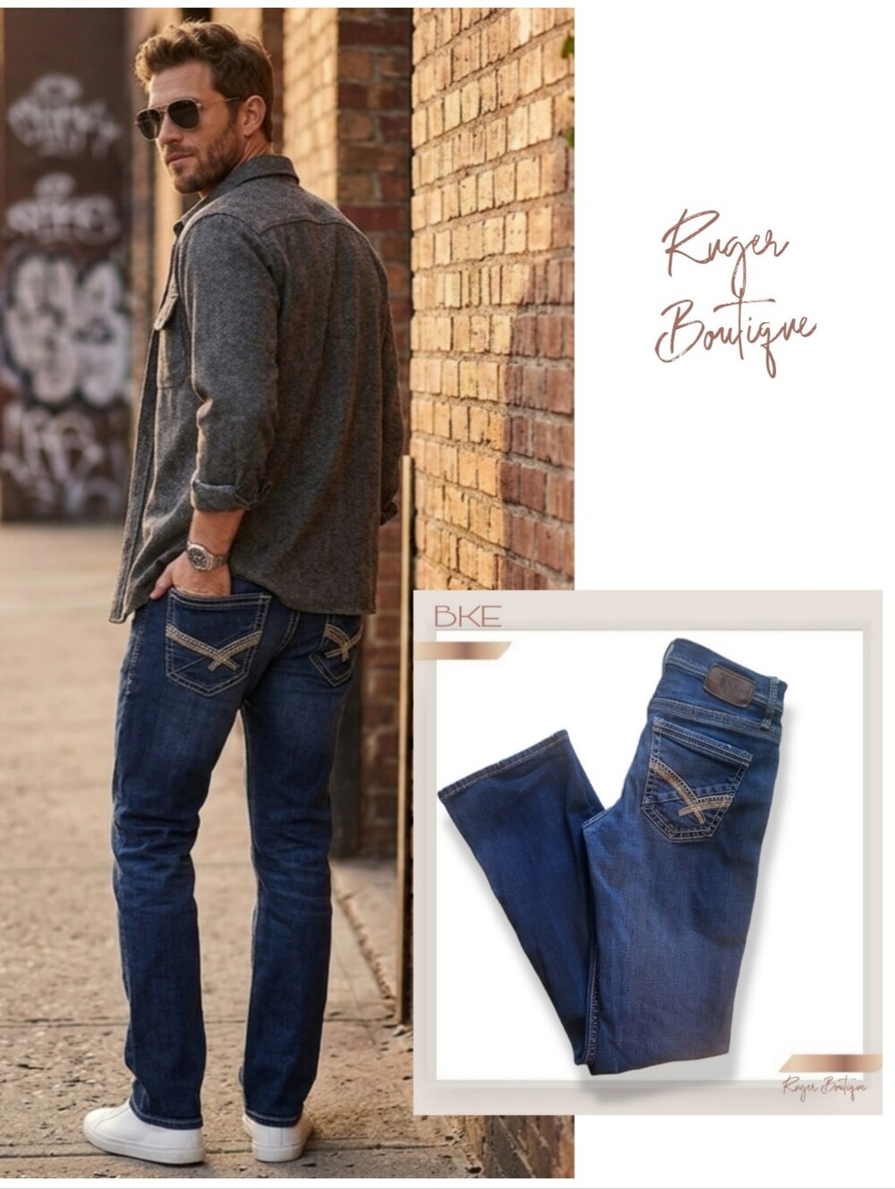 🌿BKE Jake Mens Dark Blue Wash Straight Leg Denim Jeans 30x34